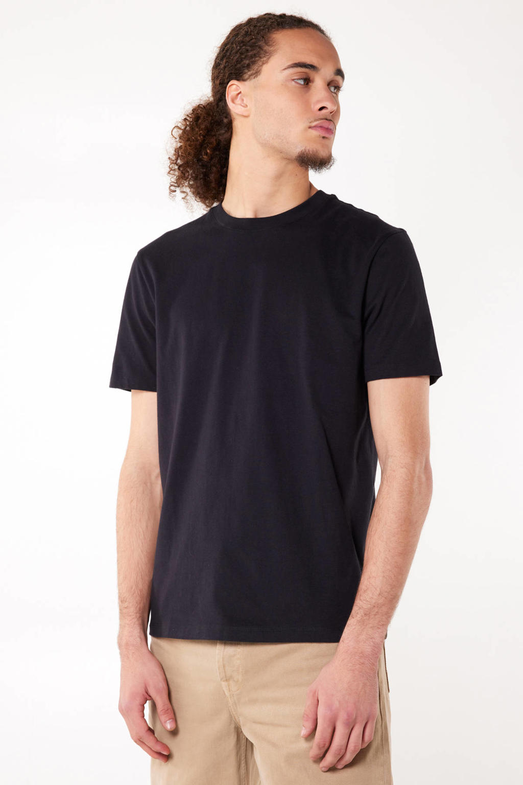 Zwarte heren America Today T-shirt black van katoen met effen, korte mouwen en ronde hals