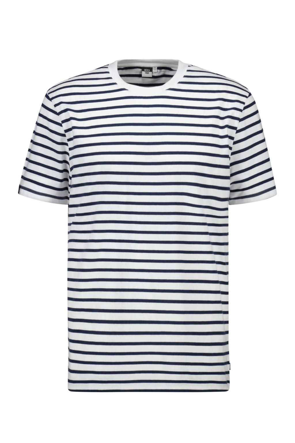 Blauwe heren America Today gestreept regular fit T-shirt van katoen met korte mouwen en ronde hals