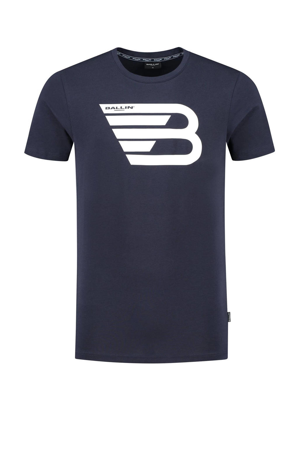 Donkerblauwe heren Ballin T-shirt original icon van katoen met logo dessin, korte mouwen en ronde hals