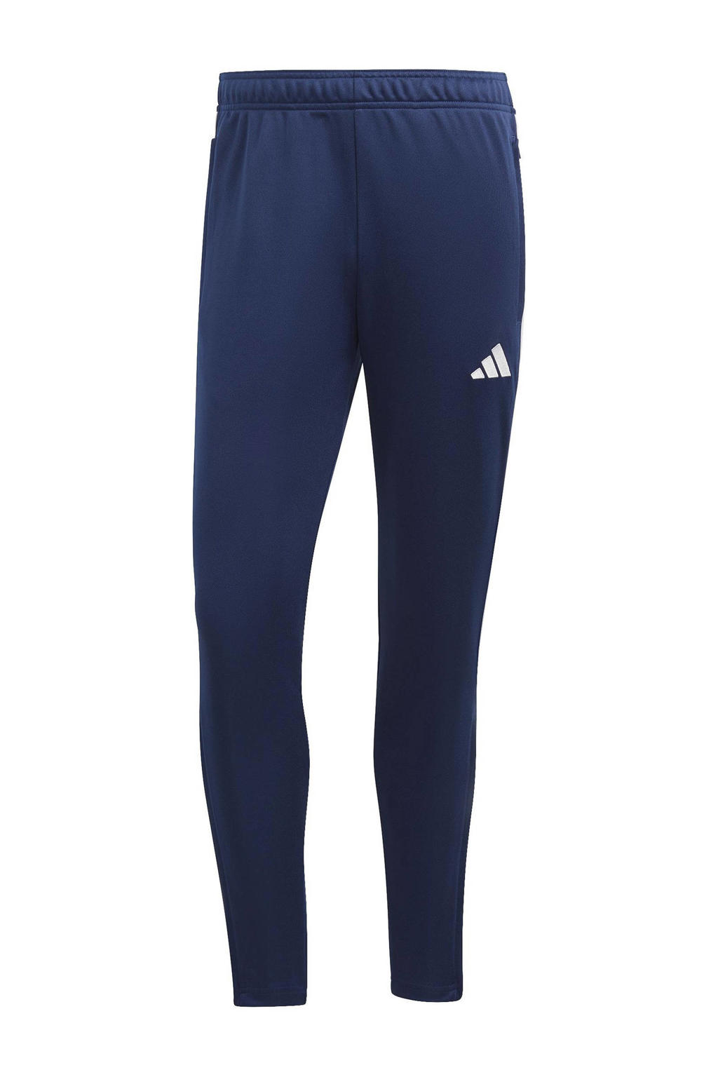 Donkerblauw en witte heren adidas Performance Senior sportbroek Tiro van polyester met regular fit, elastische tailleband met koord en effen