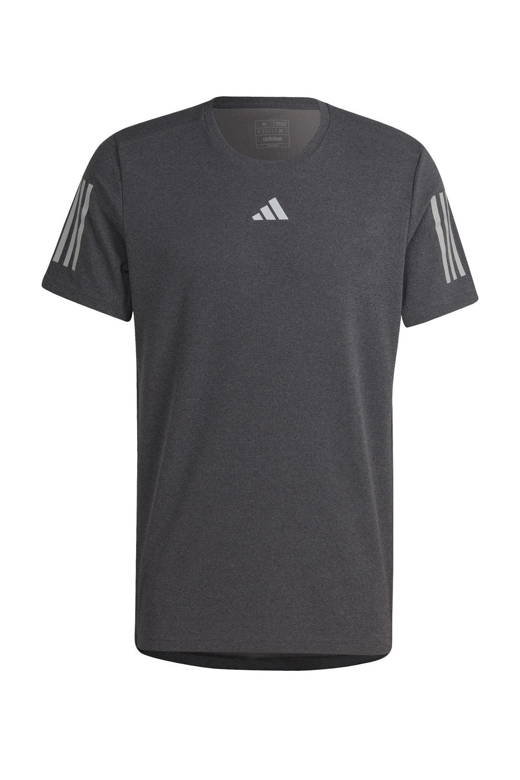 Zwarte heren adidas Performance hardloopshirt melange van polyester met korte mouwen en ronde hals