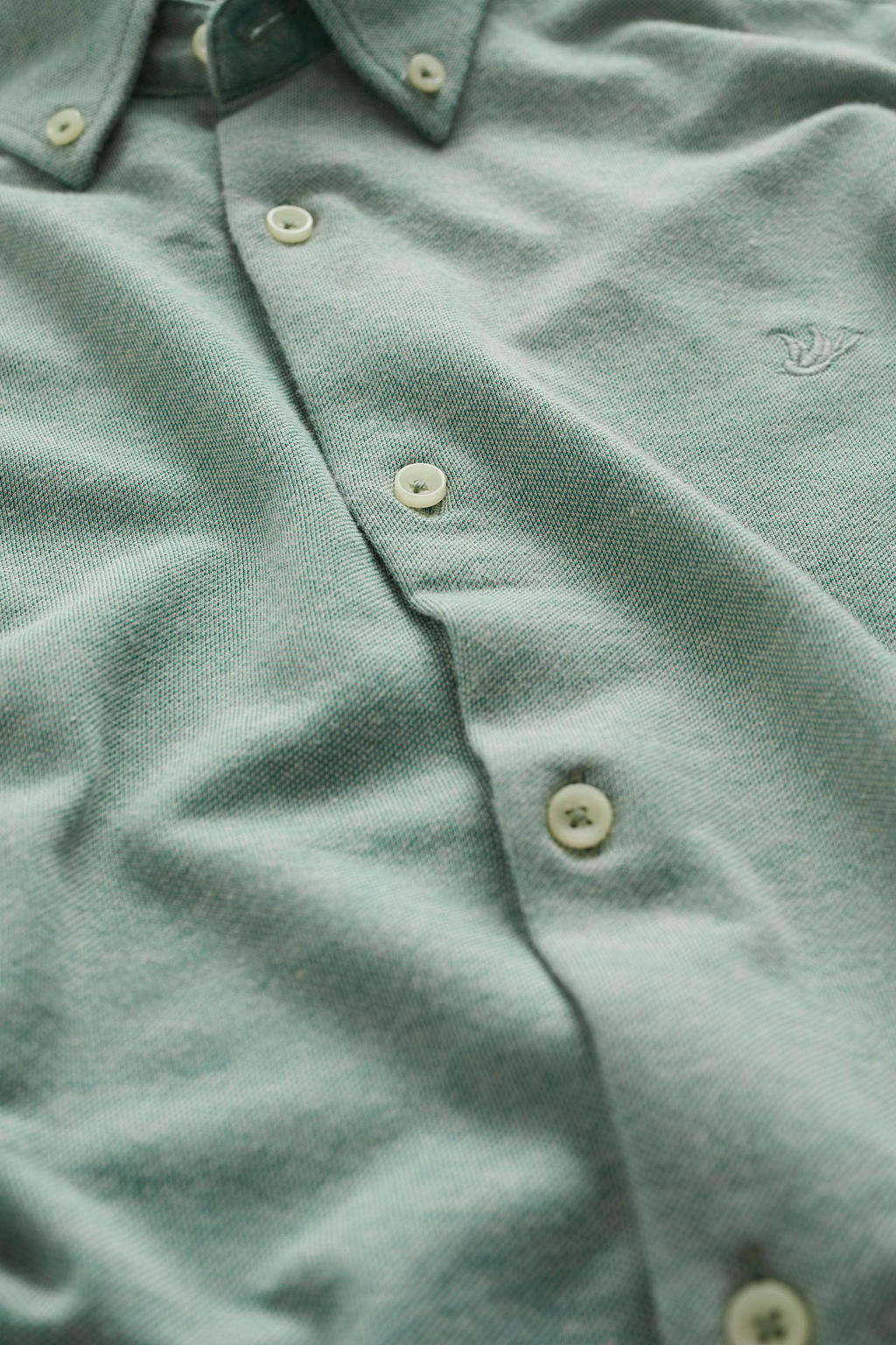 Grijsblauwe heren WE Fashion tall fit overhemd 7 van katoen met extra lange mouwen, button down sluiting en knoopsluiting