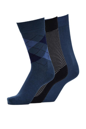 giftbox sokken SLHLANDO met prints - set van 3 donkerblauw