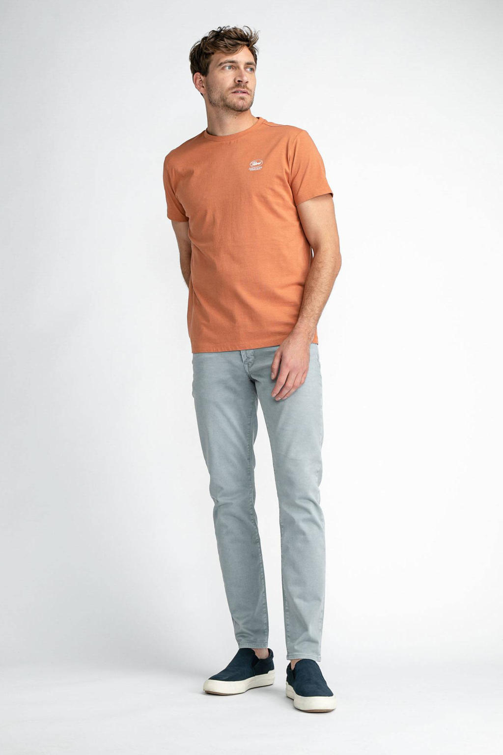 Oranje heren Petrol Industries T-shirt van katoen met logo dessin, korte mouwen en ronde hals