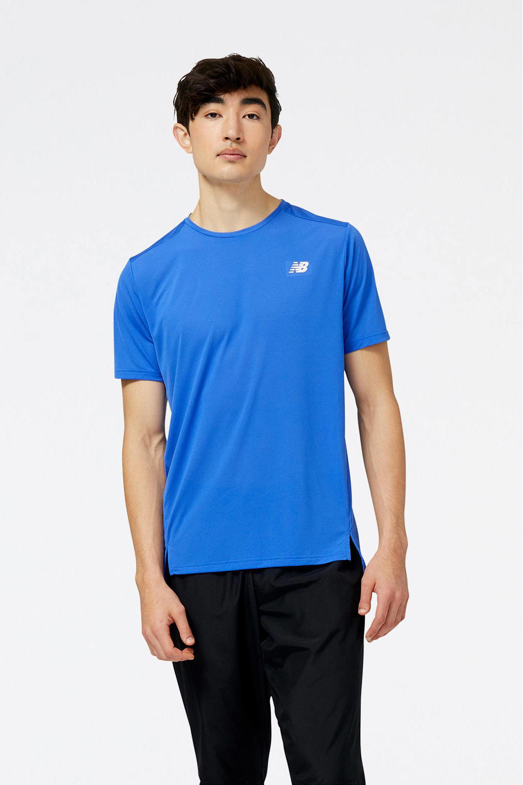 Blauwe heren New Balance hardloopshirt Accelerate van polyester met korte mouwen en ronde hals