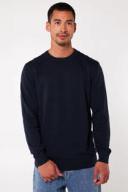 thumbnail: Blauwe heren America Today pullover van katoen met effen, lange mouwen en ronde hals