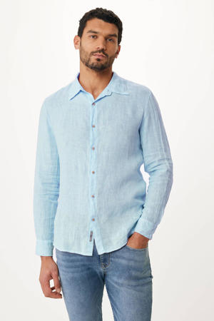 linnen regular fit overhemd light blue
