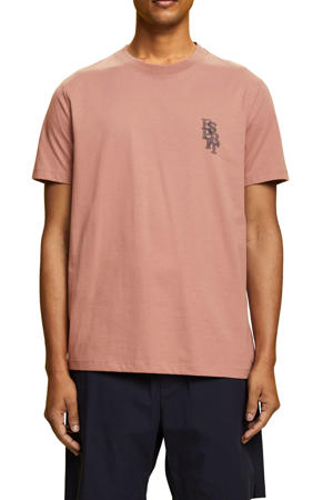 regular fit T-shirt met printopdruk dark old pink