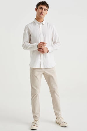 slim fit overhemd met linnen white uni