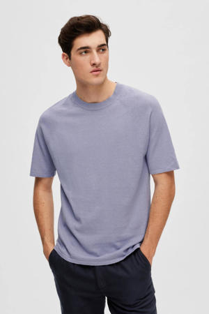 regular fit T-shirt SLHDANIEL met linnen languid lavender