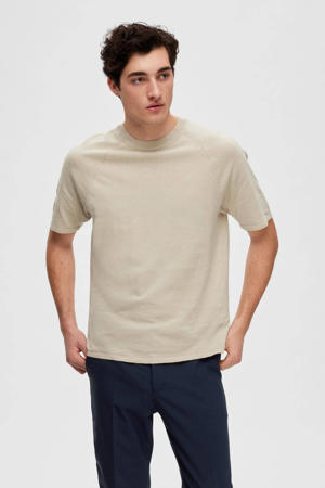 gebreid regular fit T-shirt SLHDANIEL met linnen oatmeal