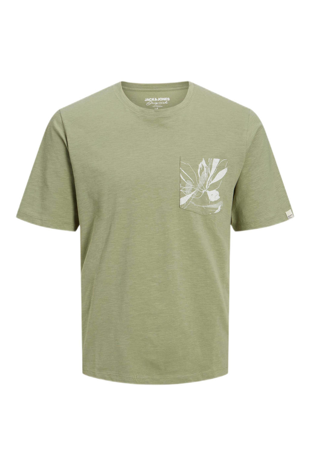 Groene heren JACK & JONES PLUS SIZE regular fit T-shirt Plus Size van katoen met printopdruk, korte mouwen en ronde hals