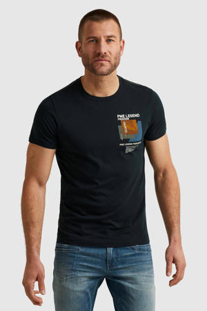 regular fit T-shirt met printopdruk donkerblauw