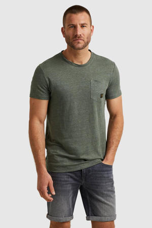 linnen regular fit T-shirt groen