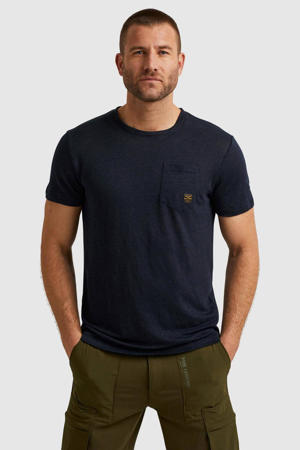 linnen regular fit T-shirt donkerblauw