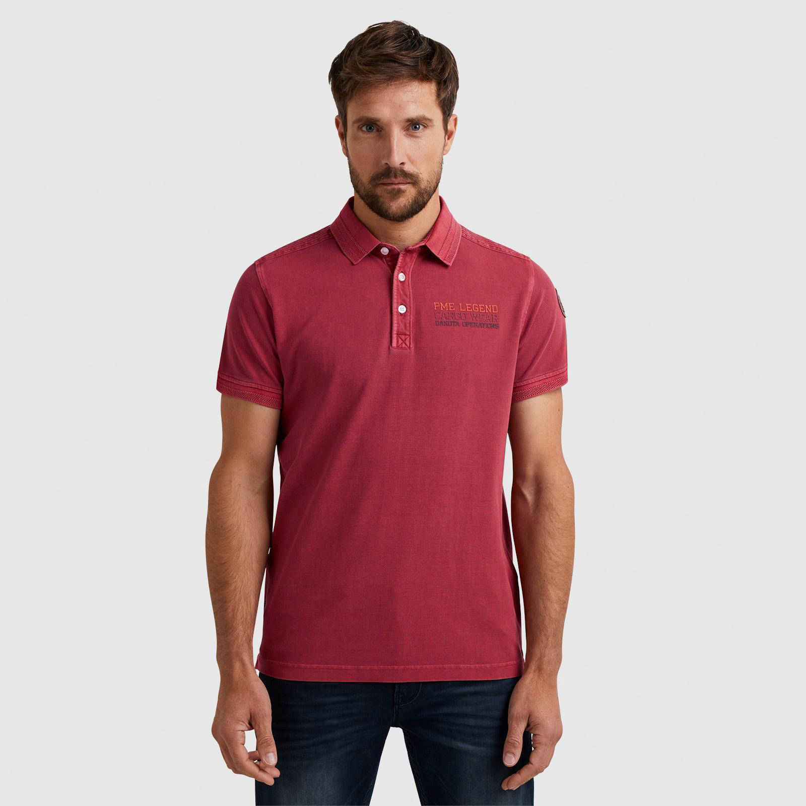 PME Legend regular fit polo met printopdruk rood Union River