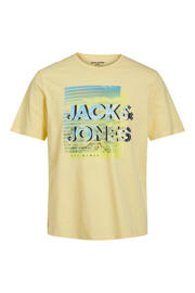 thumbnail: Gele heren JACK & JONES CORE regular fit T-shirt van katoen met printopdruk, korte mouwen en ronde hals
