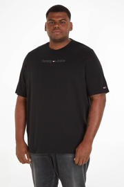 thumbnail: Zwarte heren Tommy Jeans Big & Tall T-shirt van katoen met logo dessin, korte mouwen en ronde hals