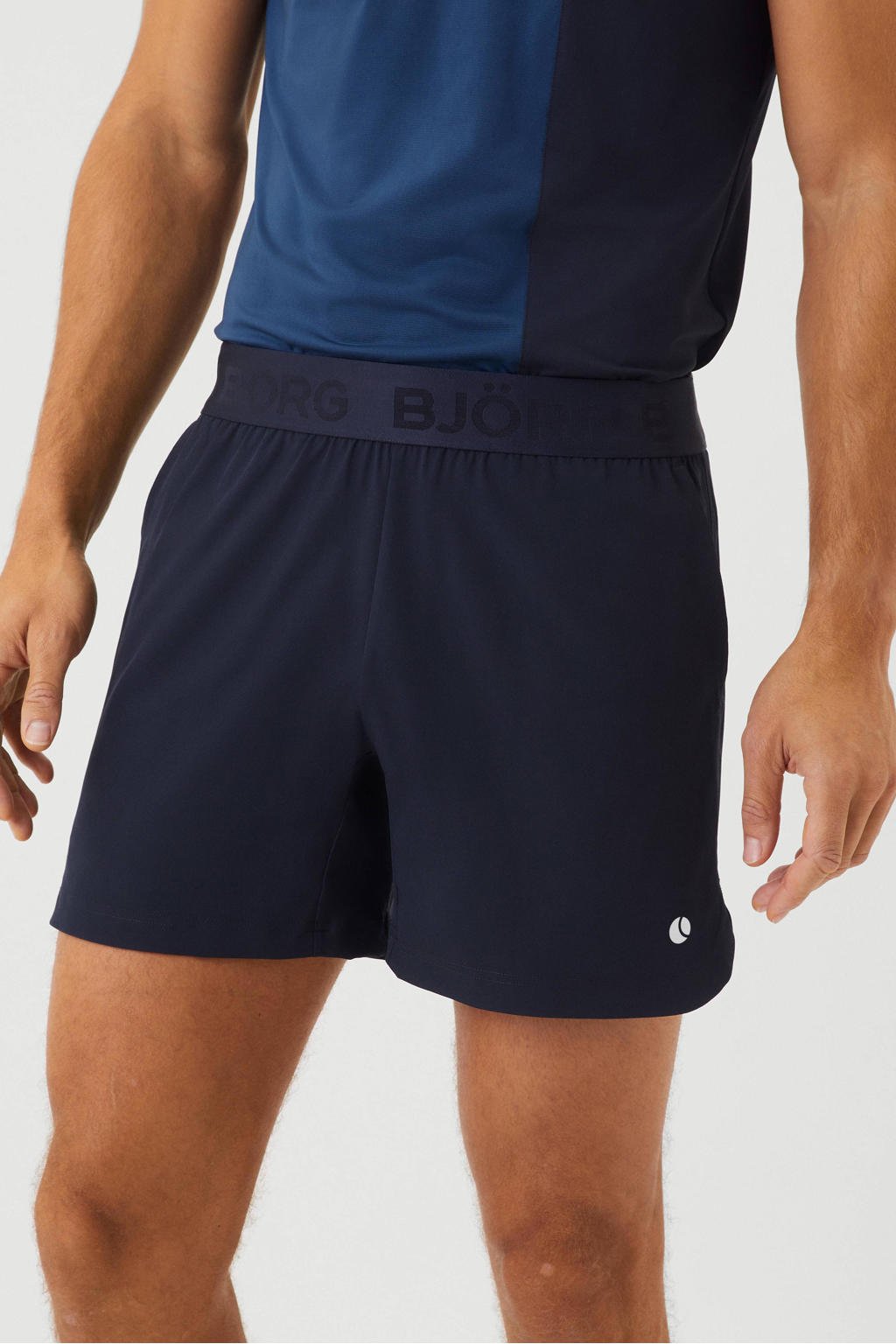 Donkerblauwe heren Björn Borg sportshort Ace van gerecycled polyester met regular fit, regular waist en elastische tailleband