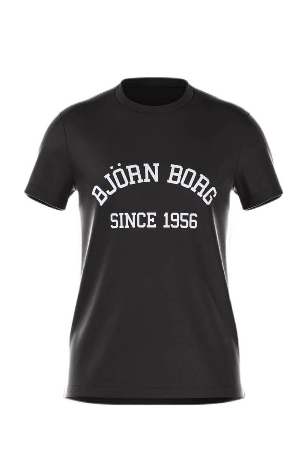Zwart en witte heren Björn Borg T-shirt van katoen met tekst print, korte mouwen en ronde hals