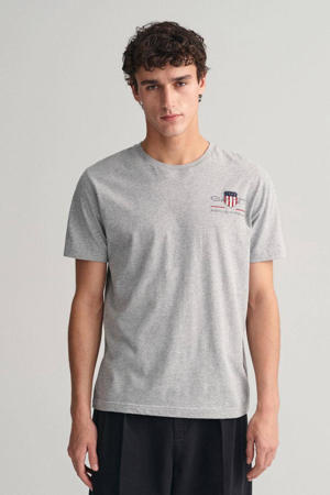 regular fit T-shirt Shield met logo grey melange