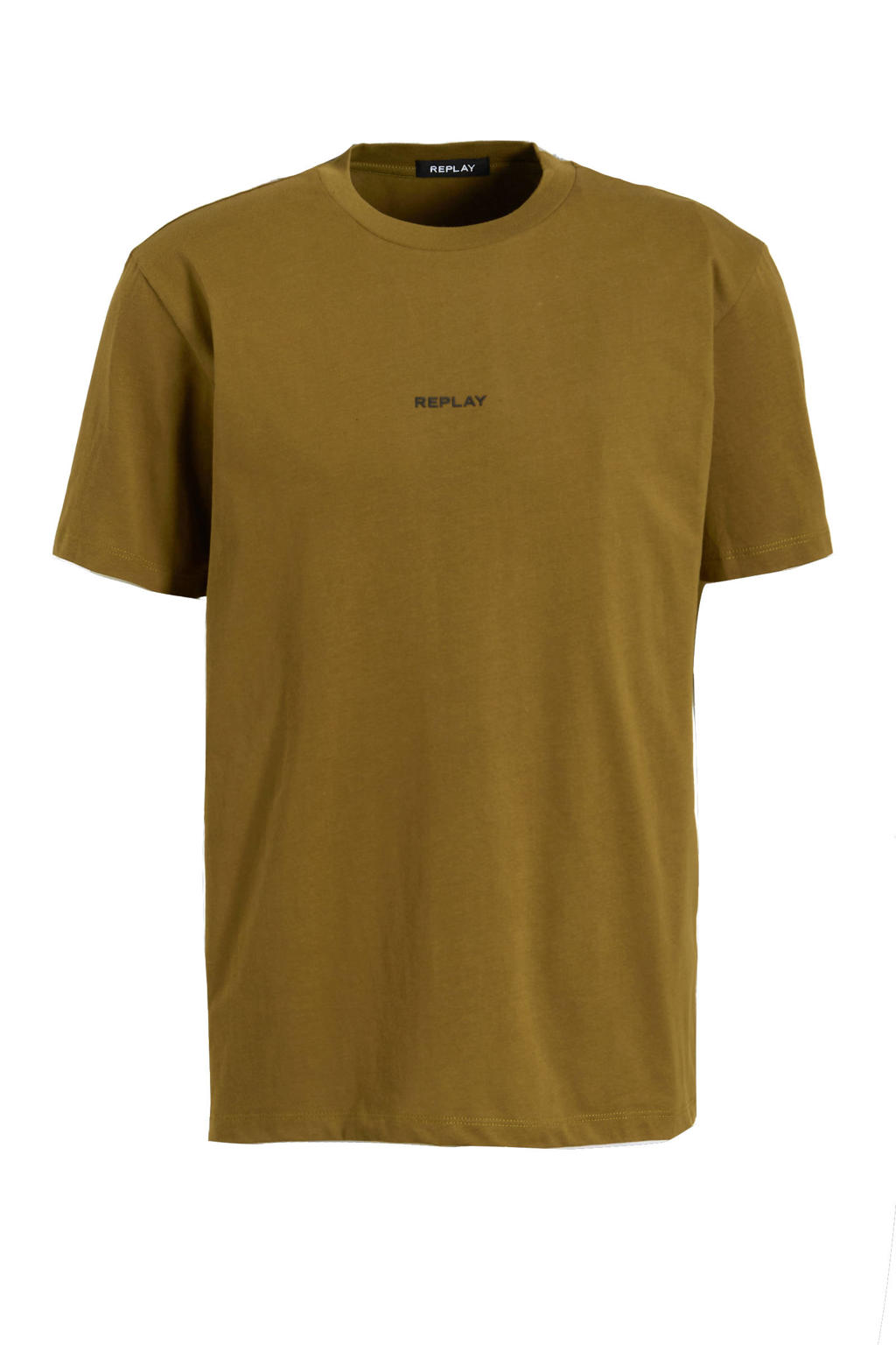 Groene heren REPLAY T-shirt van katoen met logo dessin, korte mouwen en ronde hals