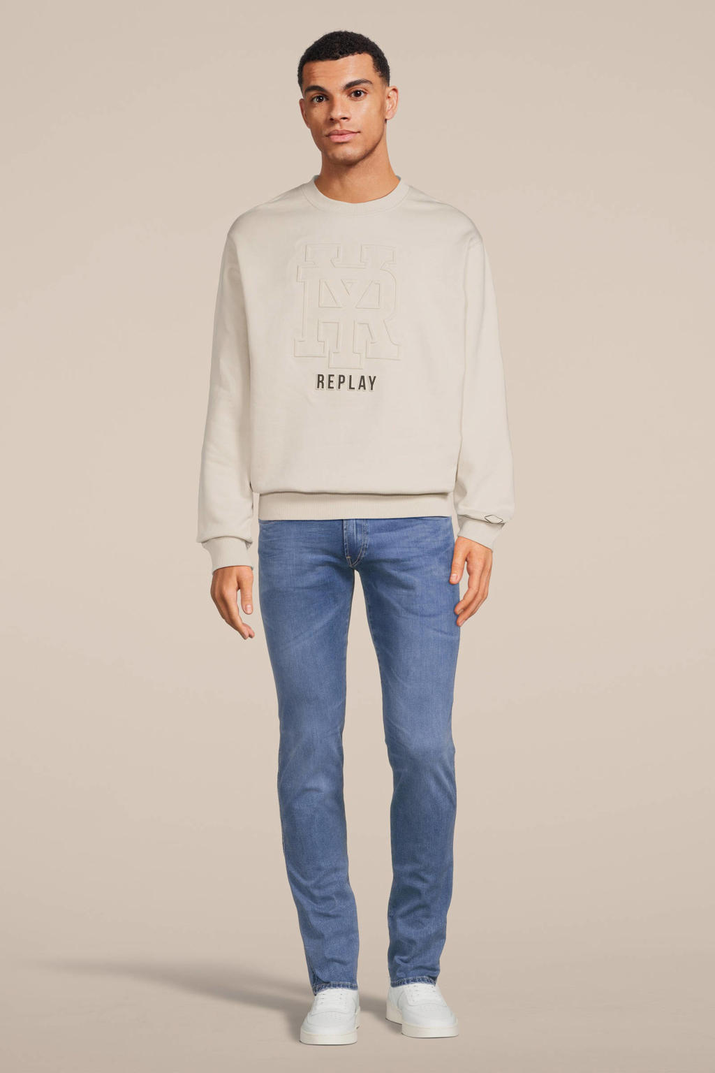 REPLAY sweater met printopdruk platinum