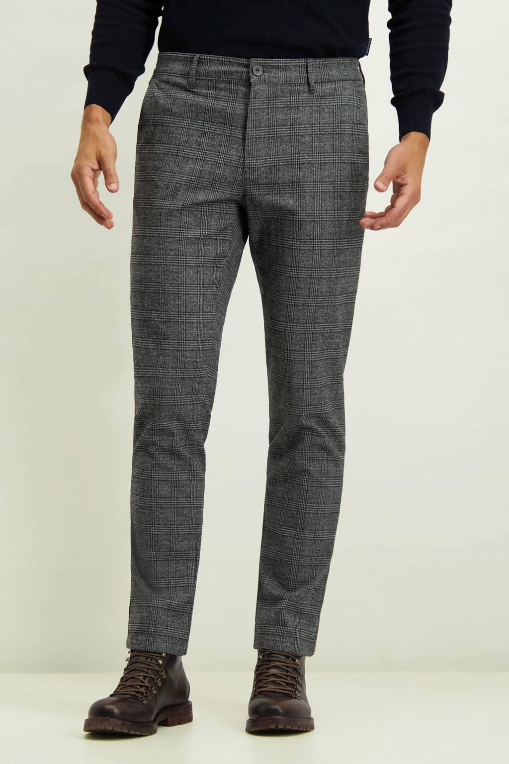 State of Art geruite regular fit chino Navigator donkergrijs