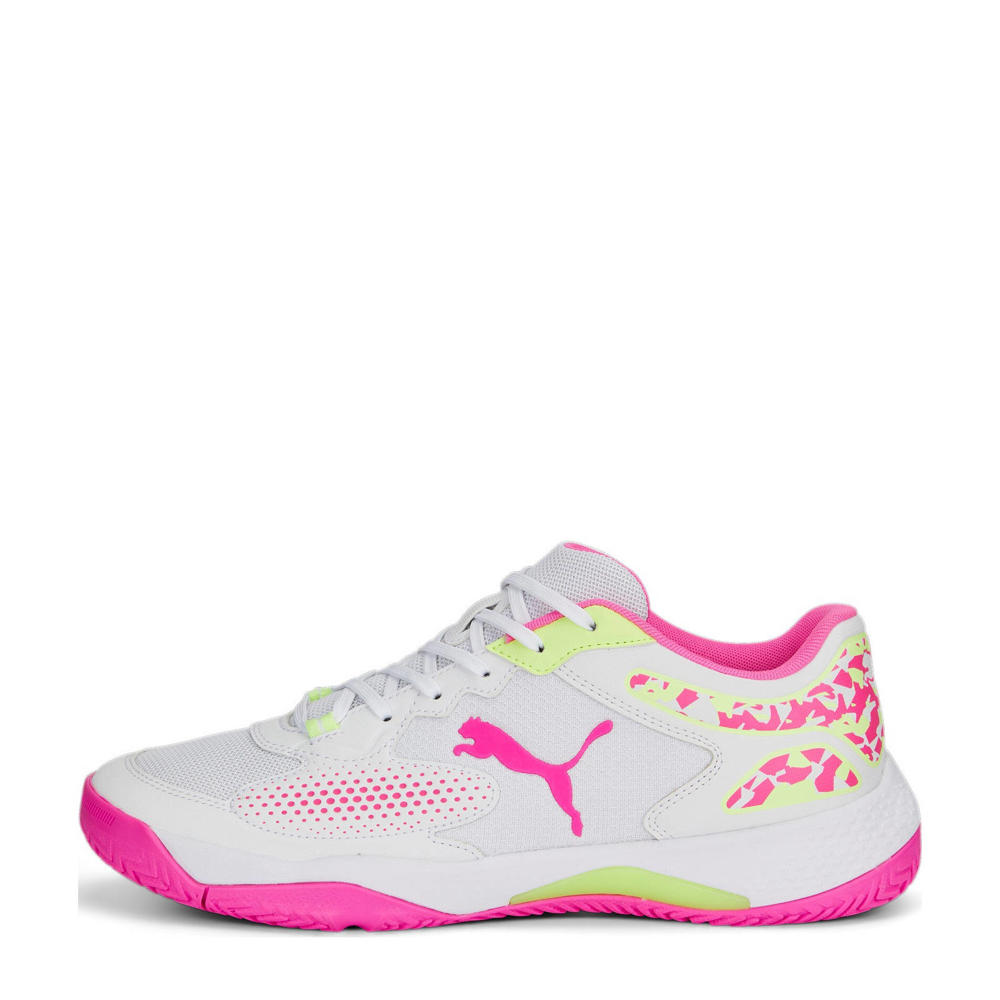 Wit en roze unisex Puma Solarcourt RCT tennisschoenen neongeel van mesh met veters