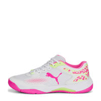 thumbnail: Wit en roze unisex Puma Solarcourt RCT tennisschoenen neongeel van mesh met veters