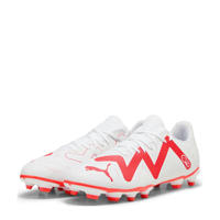 thumbnail: Wit en rode heren Puma Future Play FG AG voetbalschoenen van imitatieleer met veters