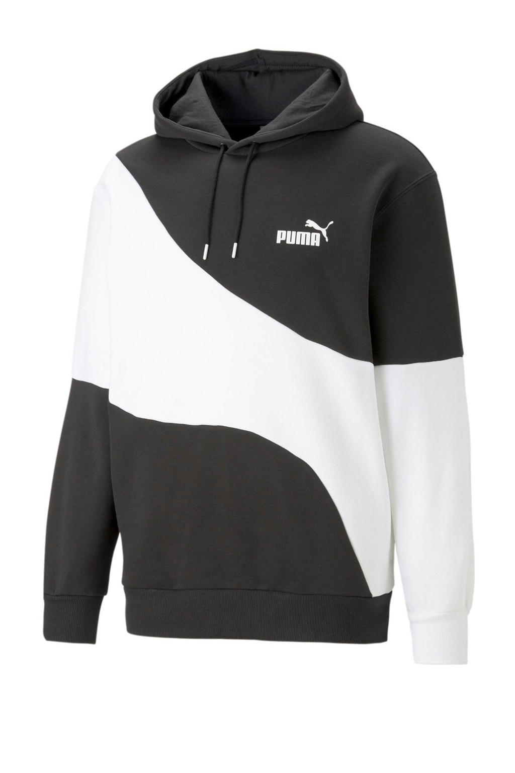 Zwart en witte heren Puma hoodie van katoen met meerkleurige print, lange mouwen en capuchon