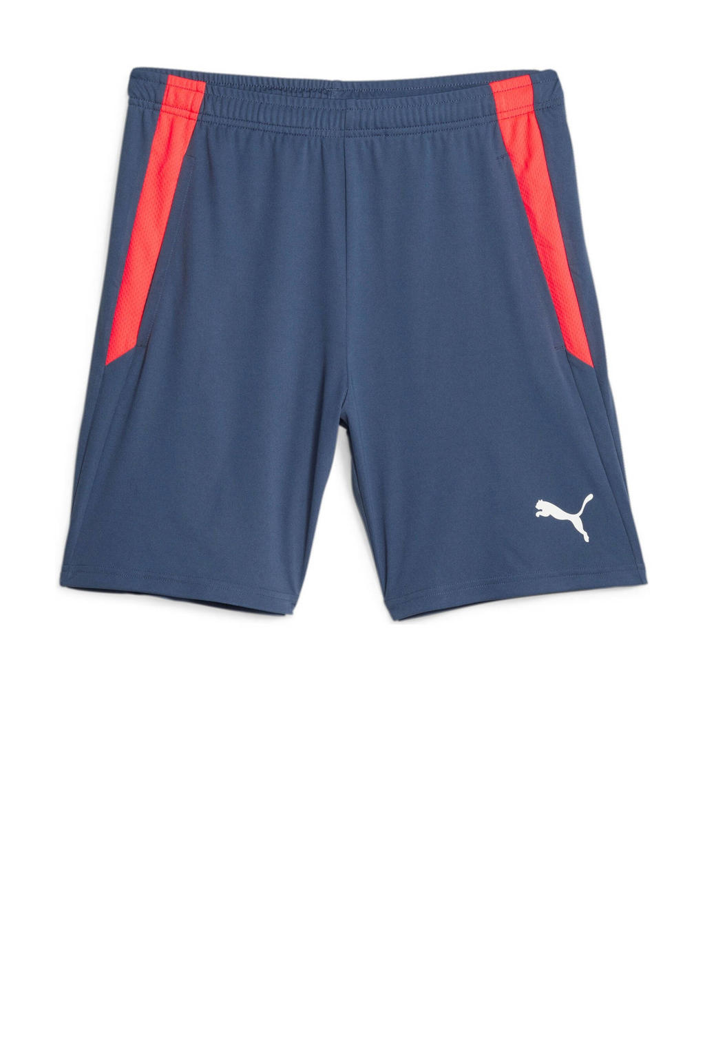 Donkerblauw en rode heren Puma voetbalshort van polyester met regular fit, regular waist en logo dessin