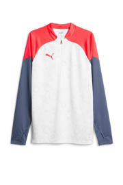 thumbnail: Wit, rood en donkerblauwe heren Puma voetbalshirt van polyester met meerkleurige print, lange mouwen, ronde hals en halve rits