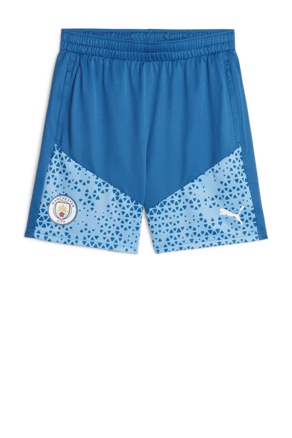 Blauwe heren Puma Senior Manchester City voetbalshort van polyester met regular fit, elastische tailleband met koord en logo dessin