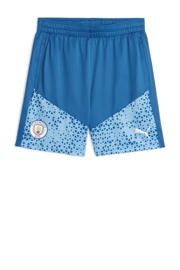 thumbnail: Blauwe heren Puma Senior Manchester City voetbalshort van polyester met regular fit, elastische tailleband met koord en logo dessin