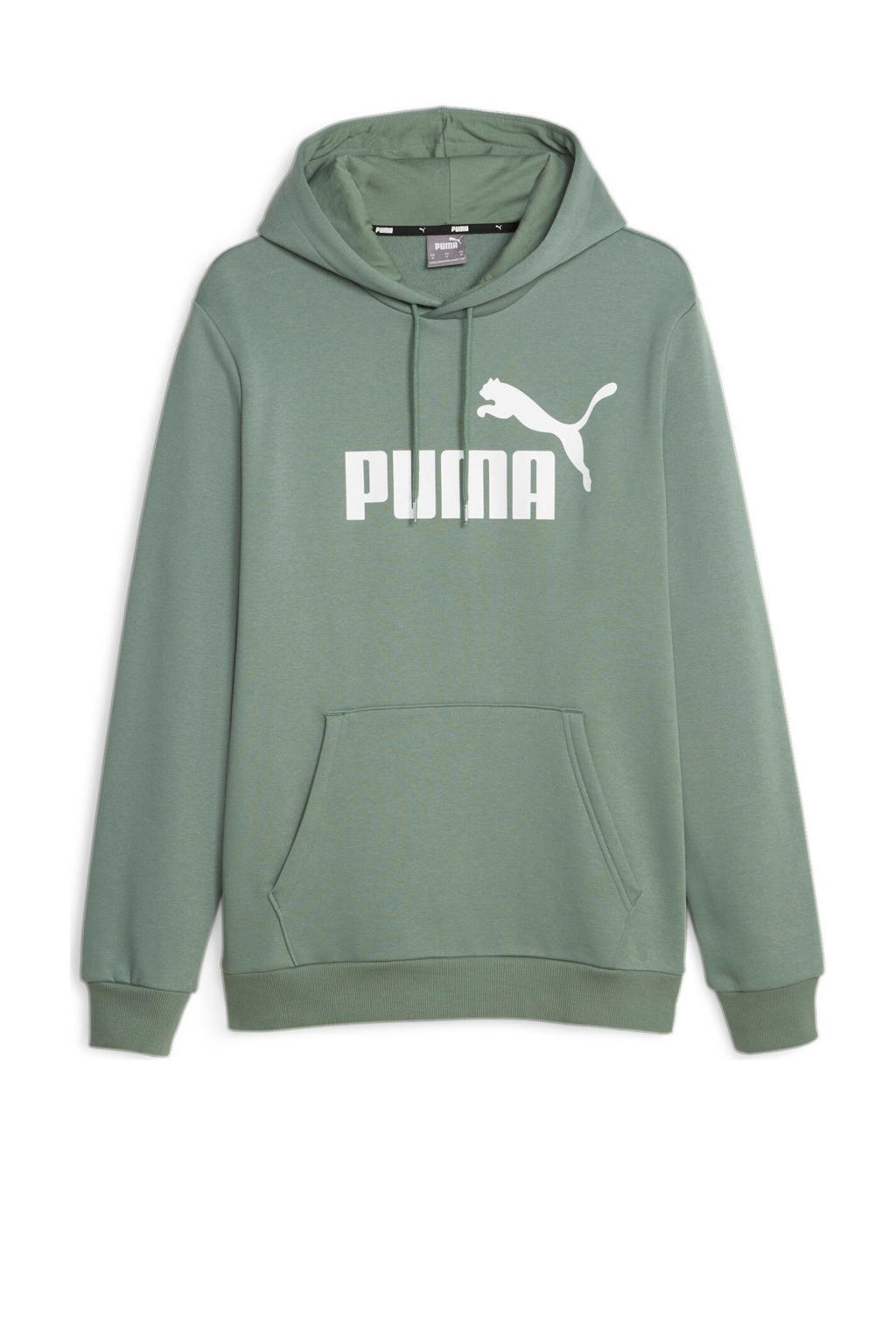Groene heren Puma hoodie van sweat materiaal met logo dessin, lange mouwen en capuchon