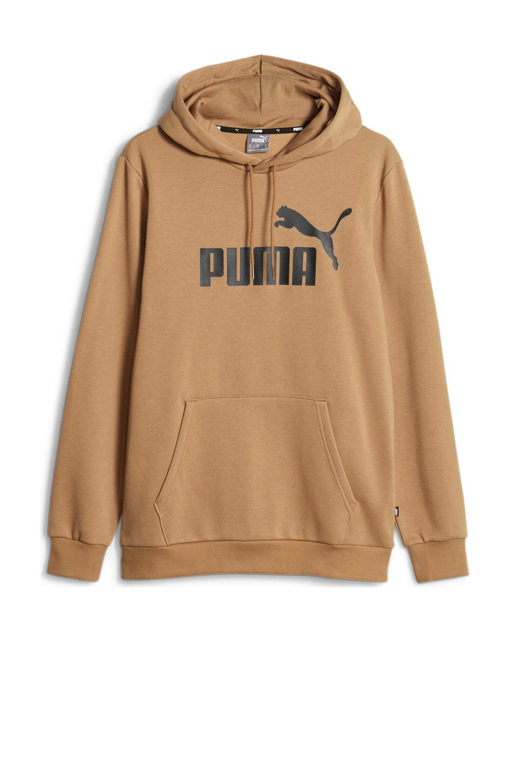 Lichtbruine heren Puma hoodie van sweat materiaal met logo dessin, lange mouwen en capuchon