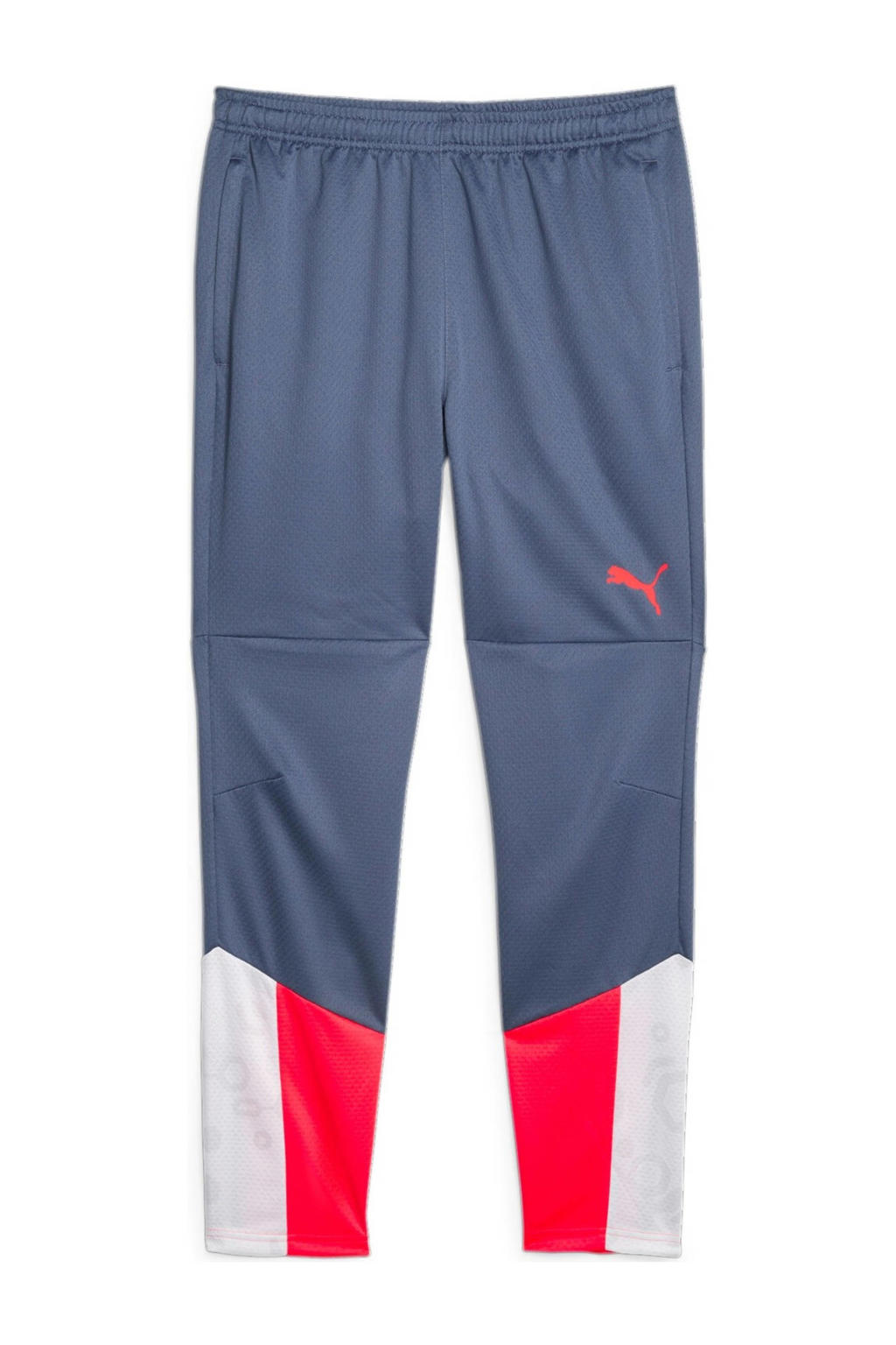 Donkerblauw, rood en witte heren Puma trainingsbroek van polyester met regular fit, regular waist en printopdruk