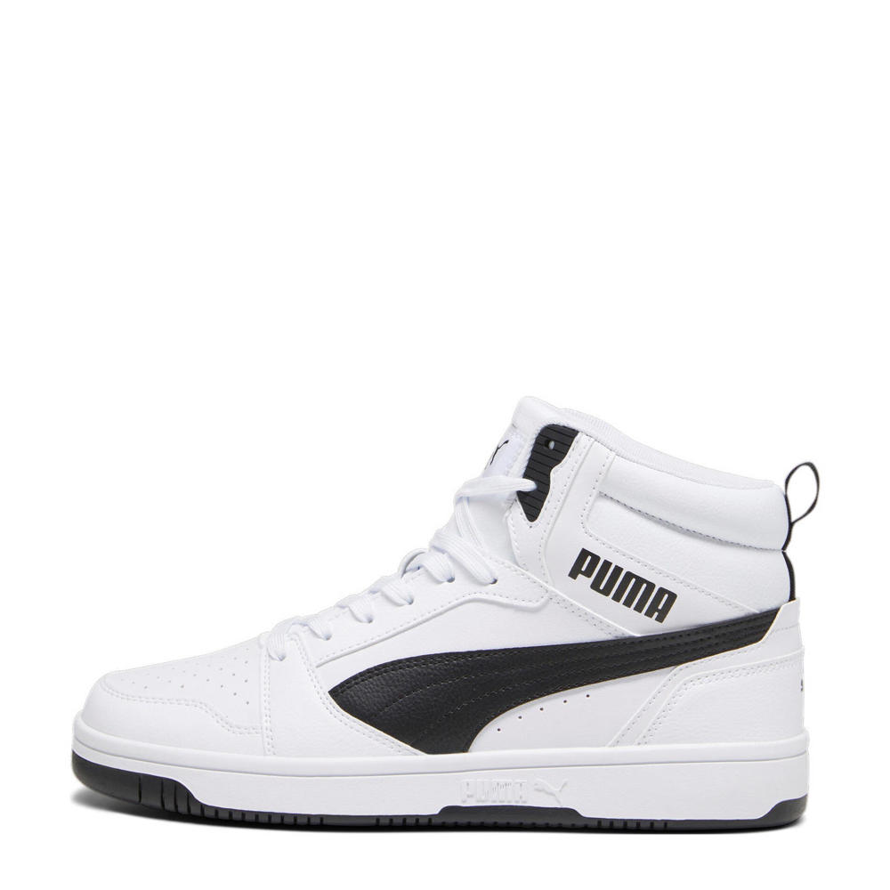 Wit en zwarte heren Puma Rebound V6 sneakers van imitatieleer met veters