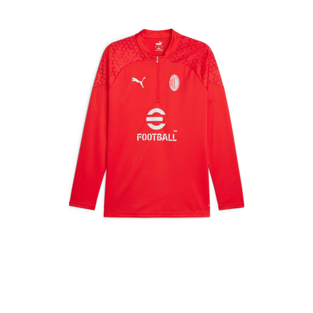 Rood en witte heren Puma AC Milan AC Milan voetbalshirt van polyester met logo dessin, lange mouwen, ronde hals en halve rits
