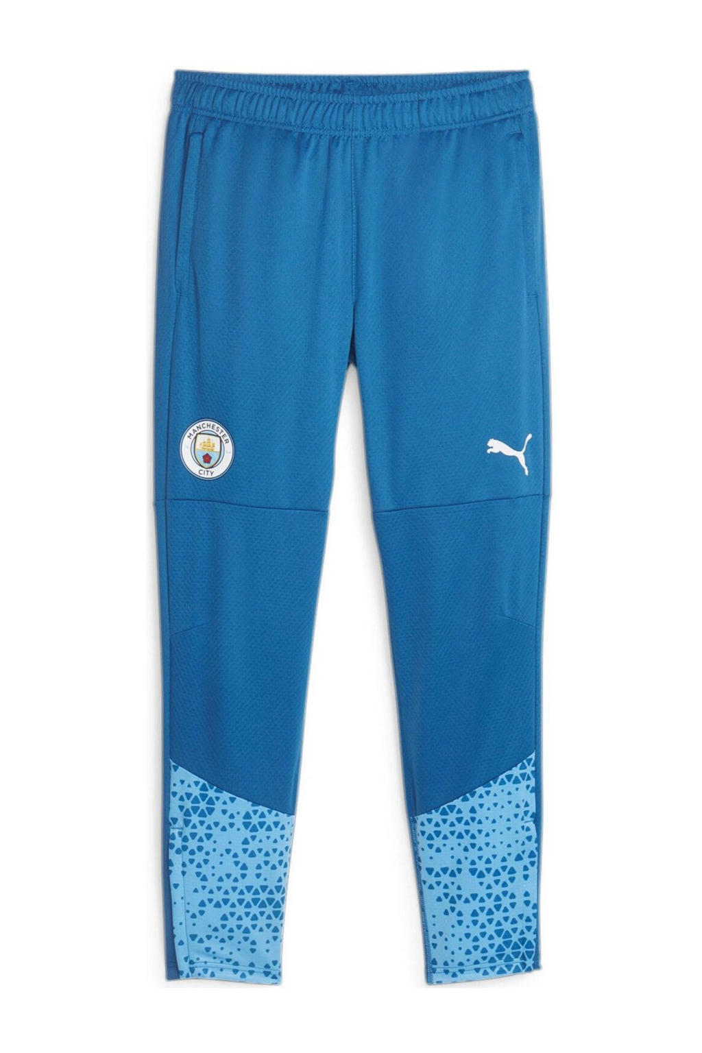 Blauwe heren Puma Senior Manchester City voetbalbroek van polyester met regular fit, elastische tailleband met koord en logo dessin