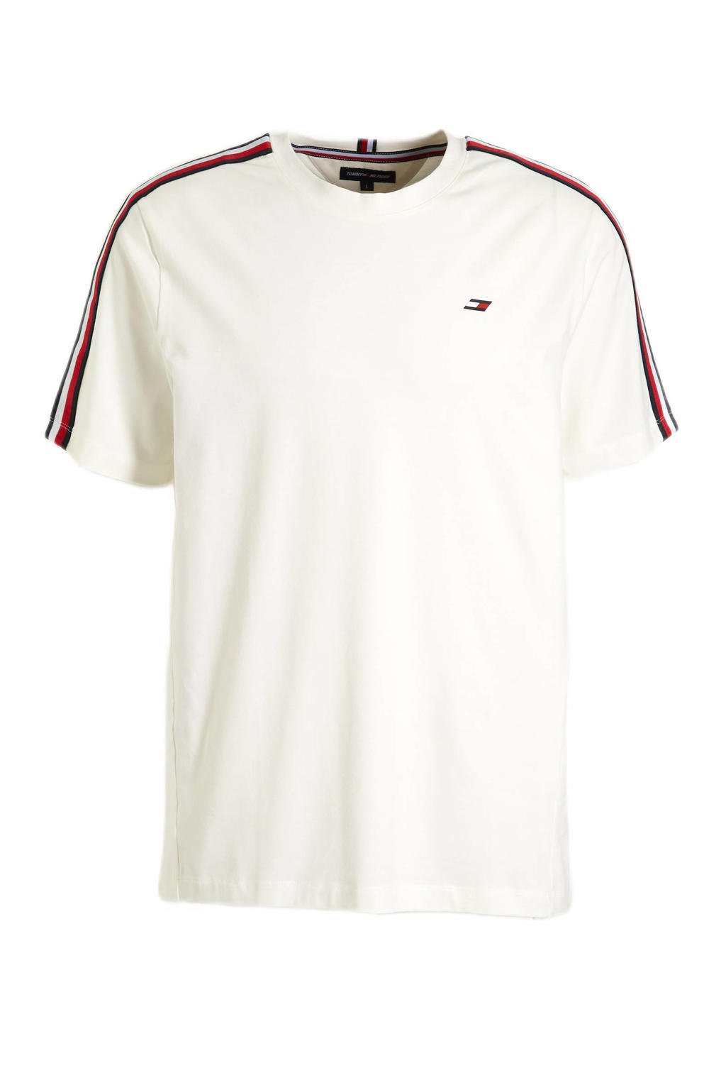 Witte heren Tommy Hilfiger Sport sport T-shirt van katoen met logo dessin, korte mouwen, ronde hals en contrast bies