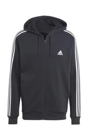 thumbnail: Zwarte heren adidas Sportswear fleece vest met logo dessin, lange mouwen, capuchon en ritssluiting