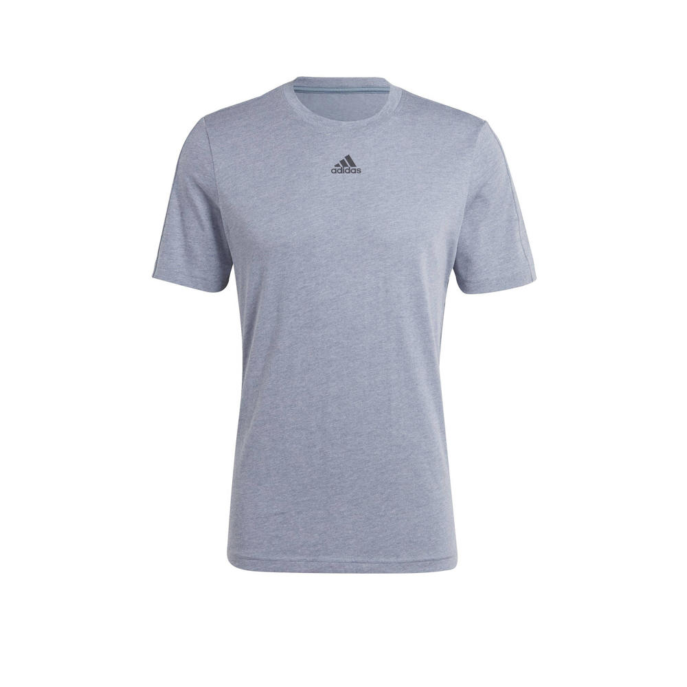 Blauwe heren adidas Sportswear T-shirt melange van katoen met korte mouwen en ronde hals