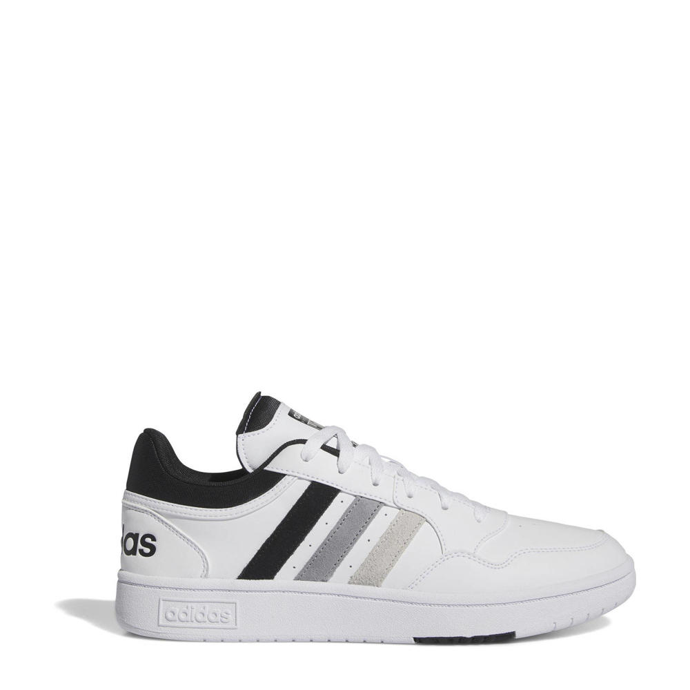 Wit, zwart en grijze heren adidas Sportswear Hoops 3.0 sneakers van imitatieleer/textiel met veters en effen