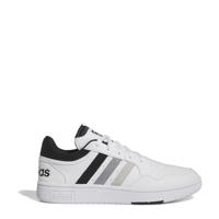 thumbnail: Wit, zwart en grijze heren adidas Sportswear Hoops 3.0 sneakers van imitatieleer/textiel met veters en effen