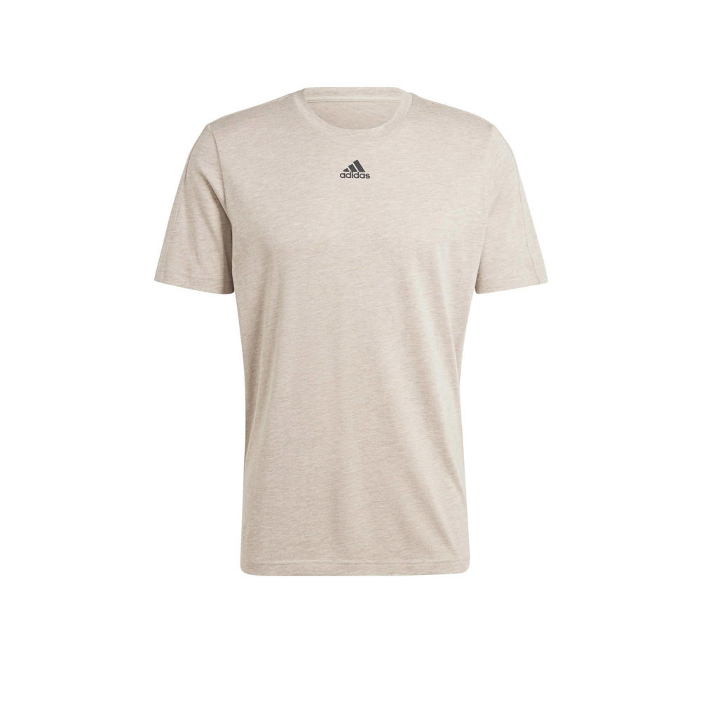Beige heren adidas Sportswear T-shirt melange van katoen met korte mouwen en ronde hals