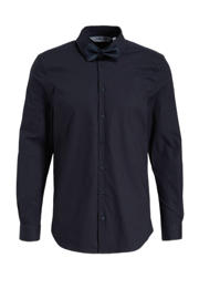 thumbnail: Donkerblauwe heren anytime Slim fit overhemd van katoen met effen, lange mouwen en klassieke kraag