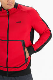 thumbnail: Rood en zwarte heren Sjeng Sports sportvest Vangelis van polyester met lange mouwen, opstaande kraag en ritssluiting